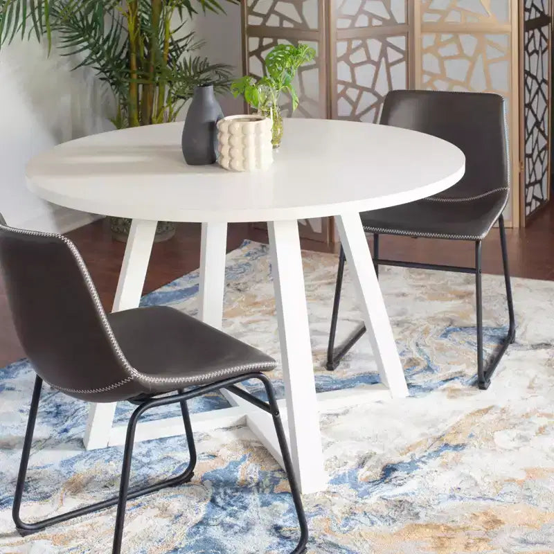 Roundhill Furniture Varna Round Dining Set, Wood Dining Table with 2 Stylish Chairs, 3-Piece