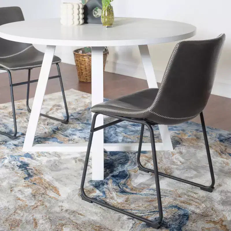 Roundhill Furniture Varna Round Dining Set, Wood Dining Table with 2 Stylish Chairs, 3-Piece