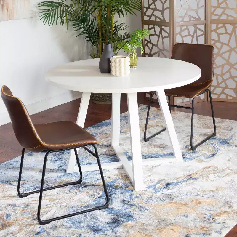 Roundhill Furniture Varna Round Dining Set, Wood Dining Table with 2 Stylish Chairs, 3-Piece
