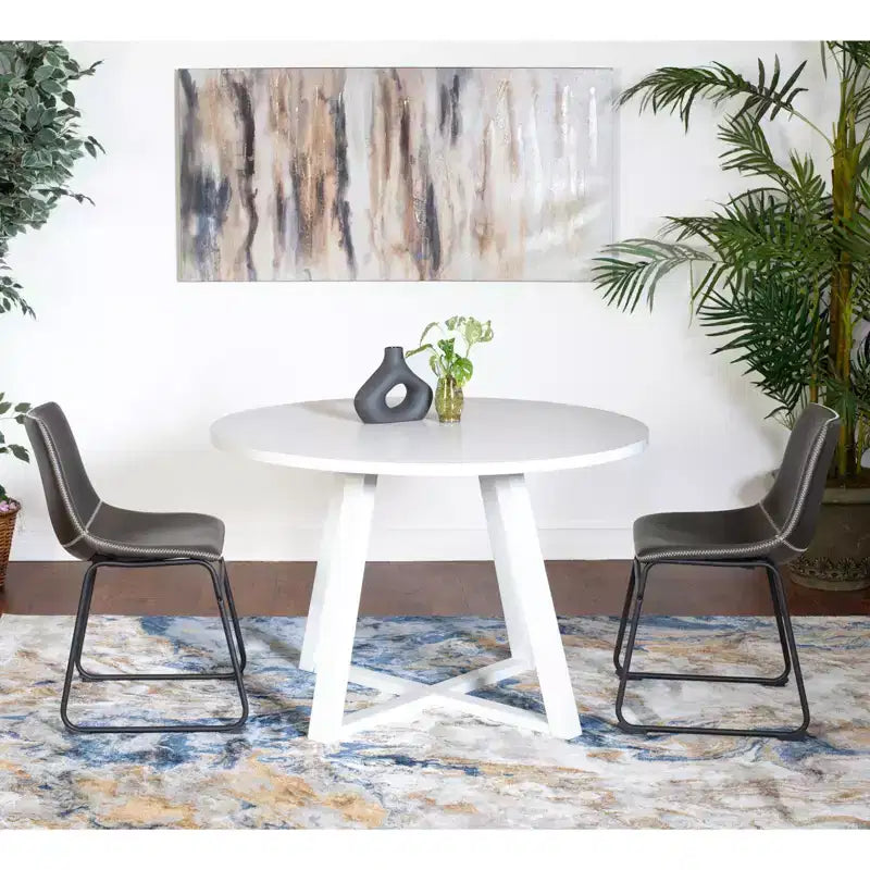 Roundhill Furniture Varna Round Dining Set, Wood Dining Table with 2 Stylish Chairs, 3-Piece
