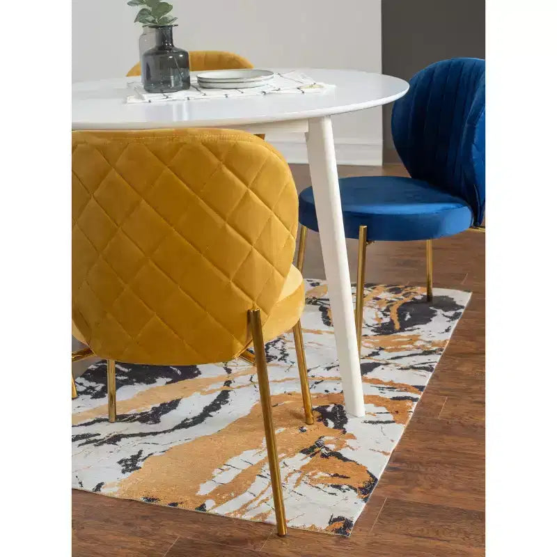Roundhill Furniture Amoa Contemporary Dining Set, White Round Dining Table with 4 Chairs, 5-Piece