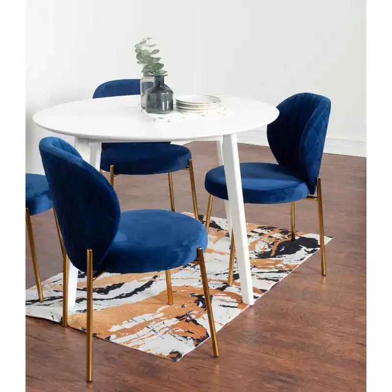 Roundhill Furniture Amoa Contemporary Dining Set, White Round Dining Table with 4 Chairs, 5-Piece