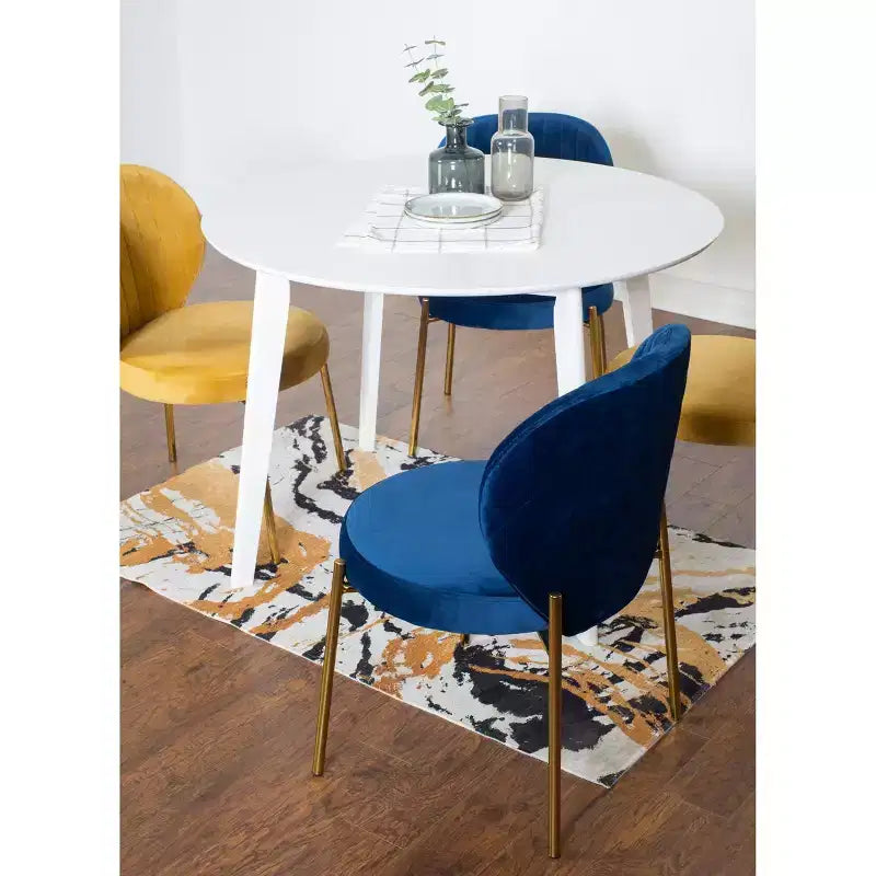 Roundhill Furniture Amoa Contemporary Dining Set, White Round Dining Table with 4 Chairs, 5-Piece