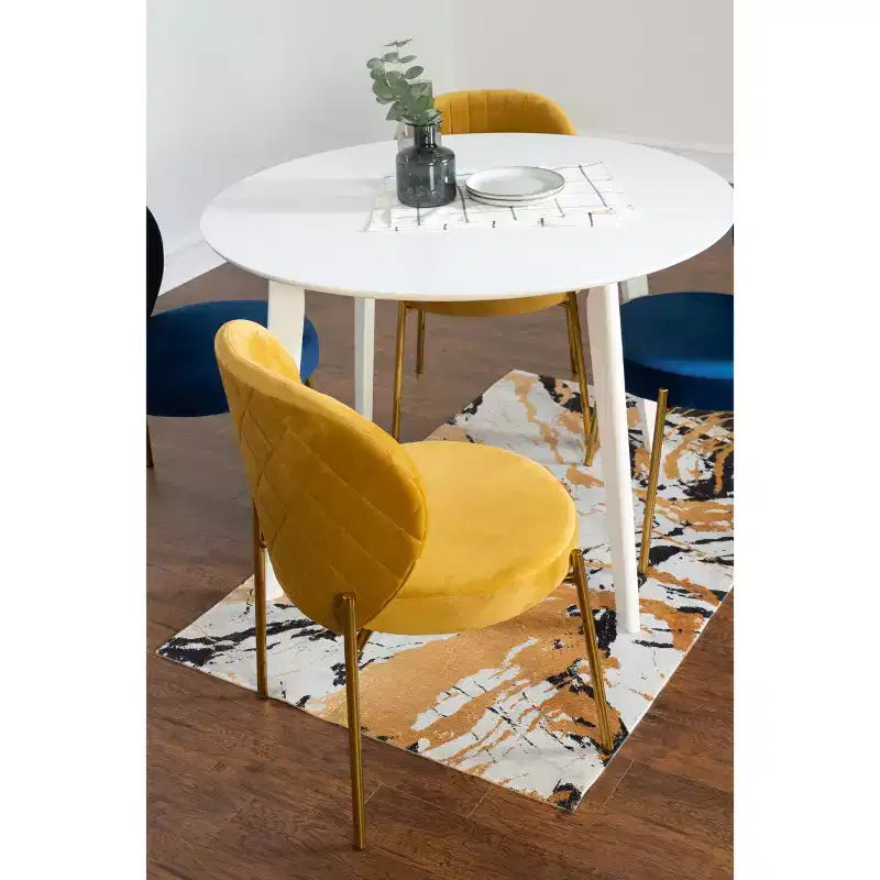 Roundhill Furniture Amoa Contemporary Dining Set, White Round Dining Table with 4 Chairs, 5-Piece