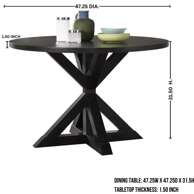 Roundhill Furniture Banff 5-piece Dining Set, Cross-Buck Round Table with 4 Tufted Chairs