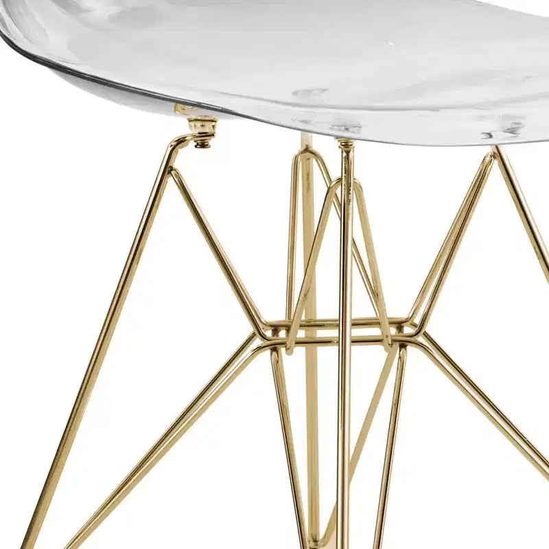 LeisureMod 5-Piece Dining Set with 35 Round Iron Pedestal Dining Table and 4 ABS Plastic Side Chairs with Gold Base