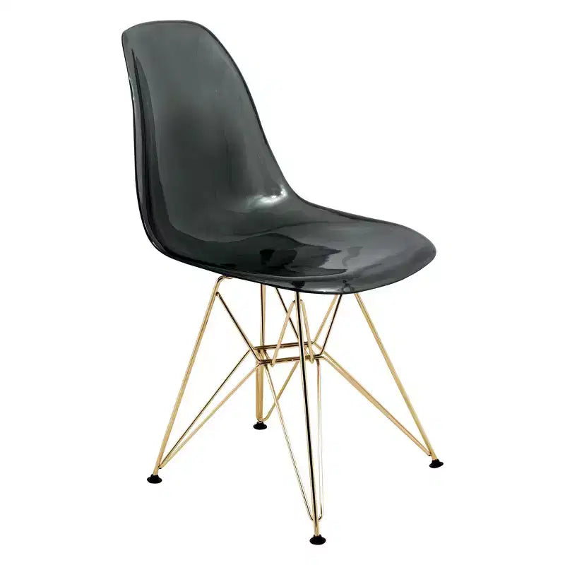 LeisureMod 5-Piece Dining Set with 35 Round Iron Pedestal Dining Table and 4 ABS Plastic Side Chairs with Gold Base