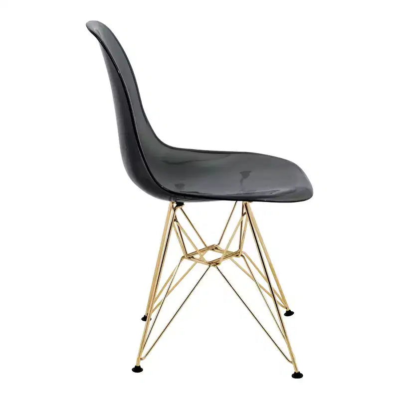 LeisureMod 5-Piece Dining Set with 35 Round Iron Pedestal Dining Table and 4 ABS Plastic Side Chairs with Gold Base
