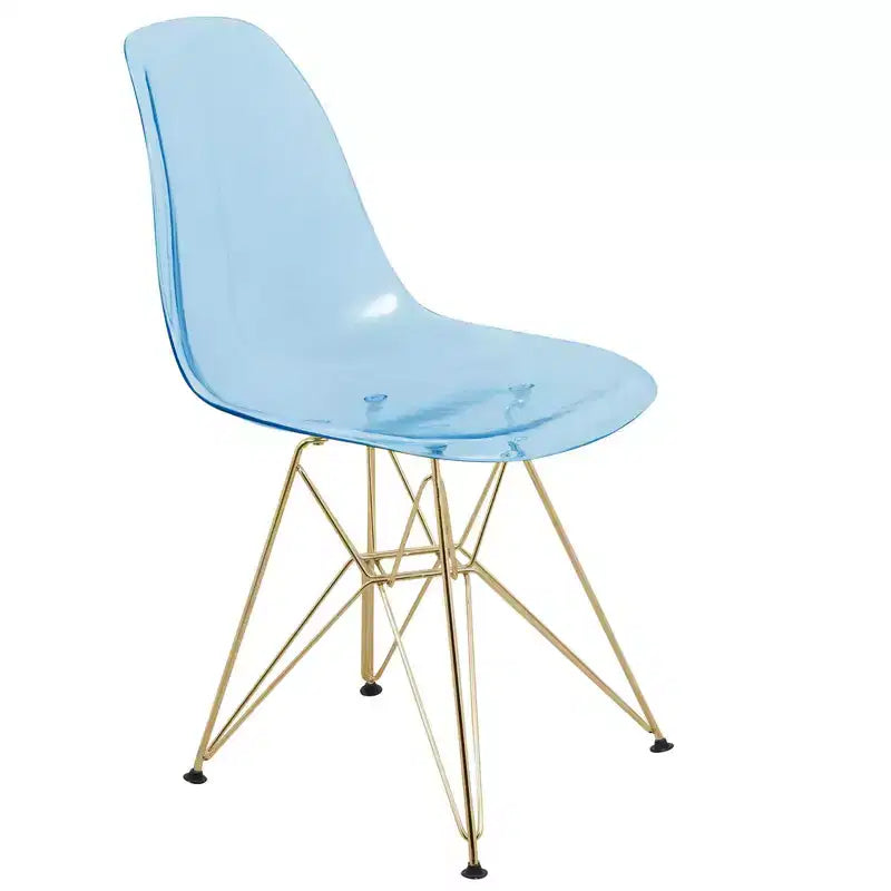LeisureMod 5-Piece Dining Set with 35 Round Iron Pedestal Dining Table and 4 ABS Plastic Side Chairs with Gold Base