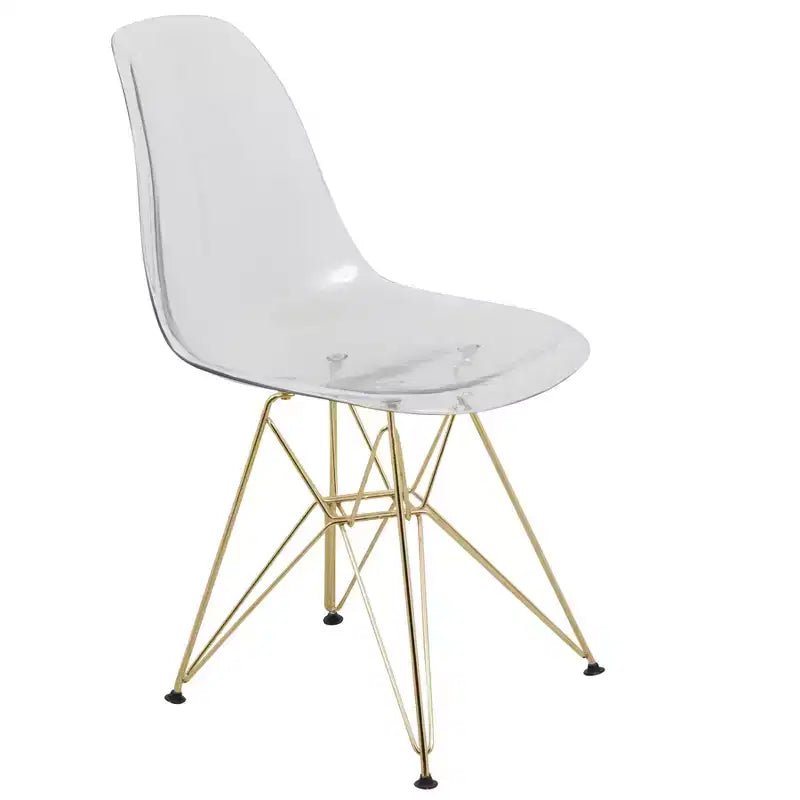 LeisureMod 5-Piece Dining Set with 35 Round Iron Pedestal Dining Table and 4 ABS Plastic Side Chairs with Gold Base