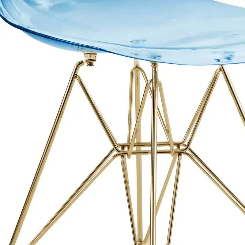 LeisureMod 5-Piece Dining Set with 35 Round Iron Pedestal Dining Table and 4 ABS Plastic Side Chairs with Gold Base