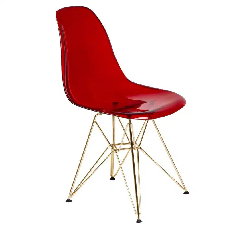 LeisureMod 5-Piece Dining Set with 35 Round Iron Pedestal Dining Table and 4 ABS Plastic Side Chairs with Gold Base
