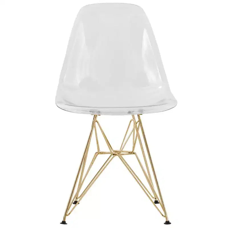 LeisureMod 5-Piece Dining Set with 35 Round Iron Pedestal Dining Table and 4 ABS Plastic Side Chairs with Gold Base