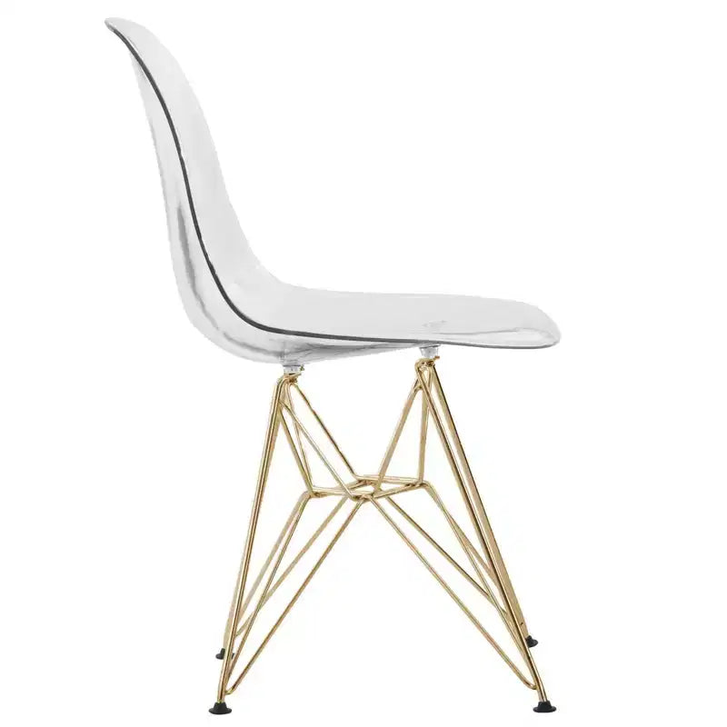 LeisureMod 5-Piece Dining Set with 35 Round Iron Pedestal Dining Table and 4 ABS Plastic Side Chairs with Gold Base