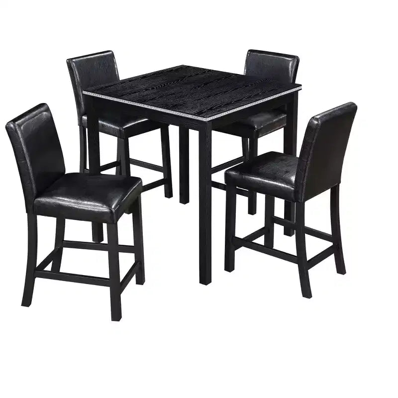 5-Piece Counter Height Dining Set: Square Wood Table, 4 Upholstered Chairs with Crystal Decor, Ideal for Kitchen