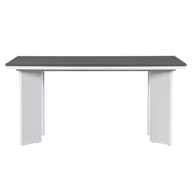 7 Piece Dining Table Set Dining Set with 6 Upholstered Dining Chairs, Retro and Rustic, Natural/Gray+White-ModernLuxe