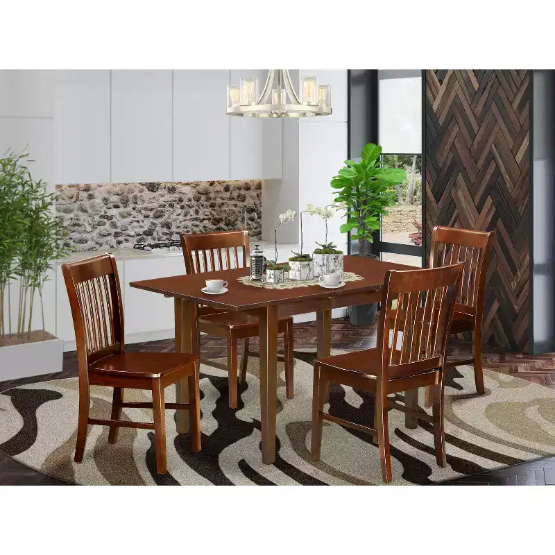 HomeStock Dinette Set Table With Leaf And Dining Chairs Mahogany