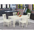 HomeStock 7 Piece Linen White Kitchen Table and Chair Set Rectangle Dining Room Table