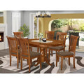 HomeStock Oval Kitchen Dining Table Set with 6 Chairs Saddle Brown