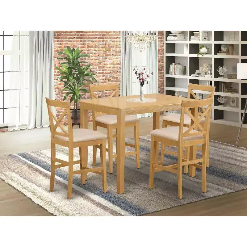 Asian Hardwood Counter Height Dining Set Pub Table And Chairs