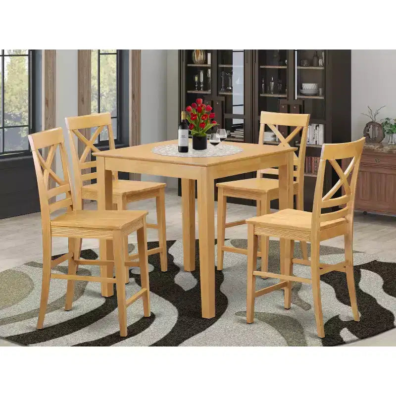 Asian Hardwood Pub Table Set Square Style Table And Chairs