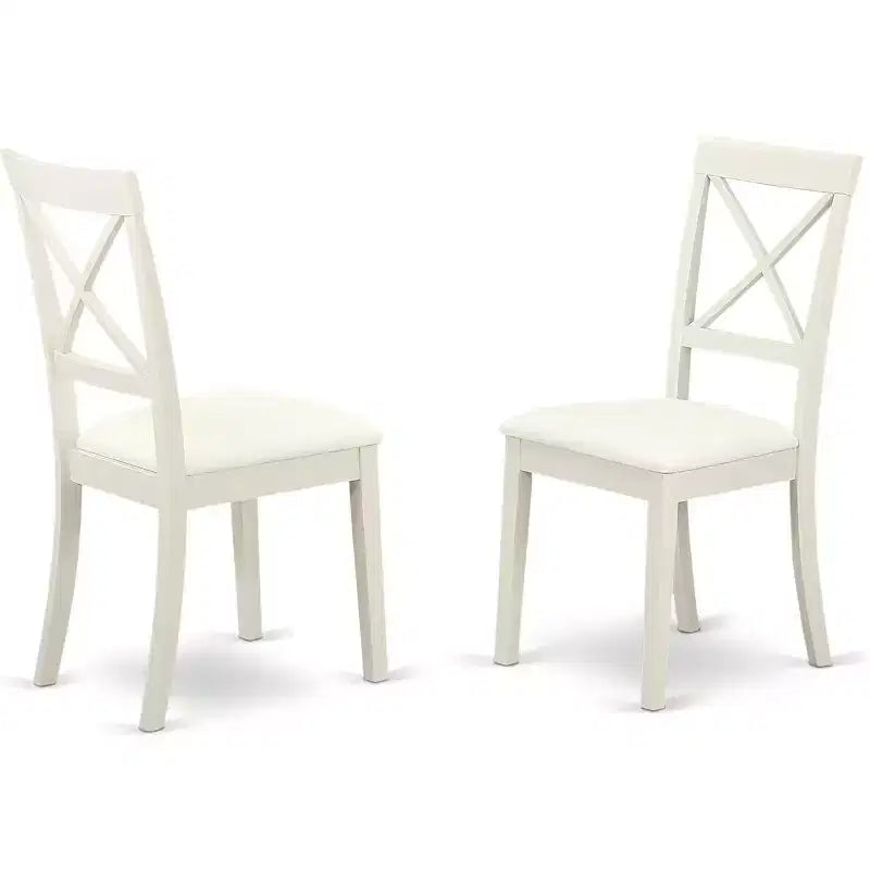 HomeStock 5 Pc Kitchen table set with a Dining Table and 4 Faux Leather Chairs in Linen White