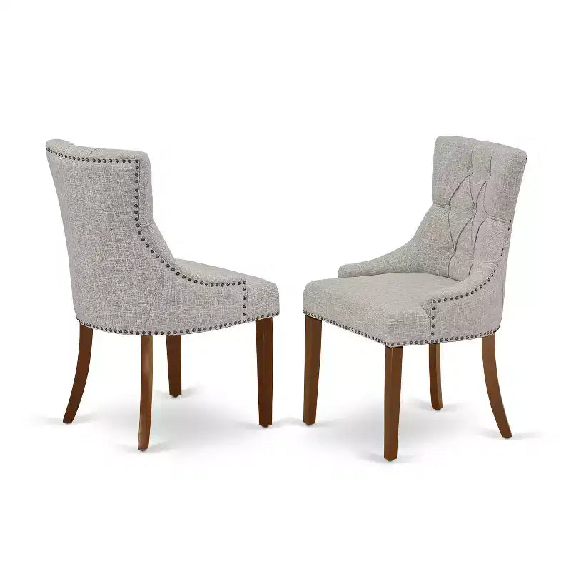 HomeStock 3 Piece Kitchen Table & Chairs Set Mahogany Linen Fabric Parsons Style
