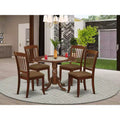 HomeStock 5 Piece Kitchen Table Set Mahogany Round Dining Table with Linen Fabric Chairs