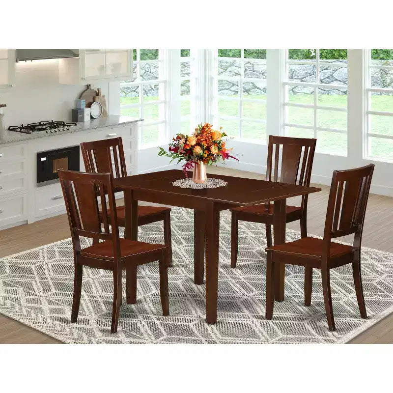 HomeStock 5 Piece Dining Set Rectangle Table Chairs Wood