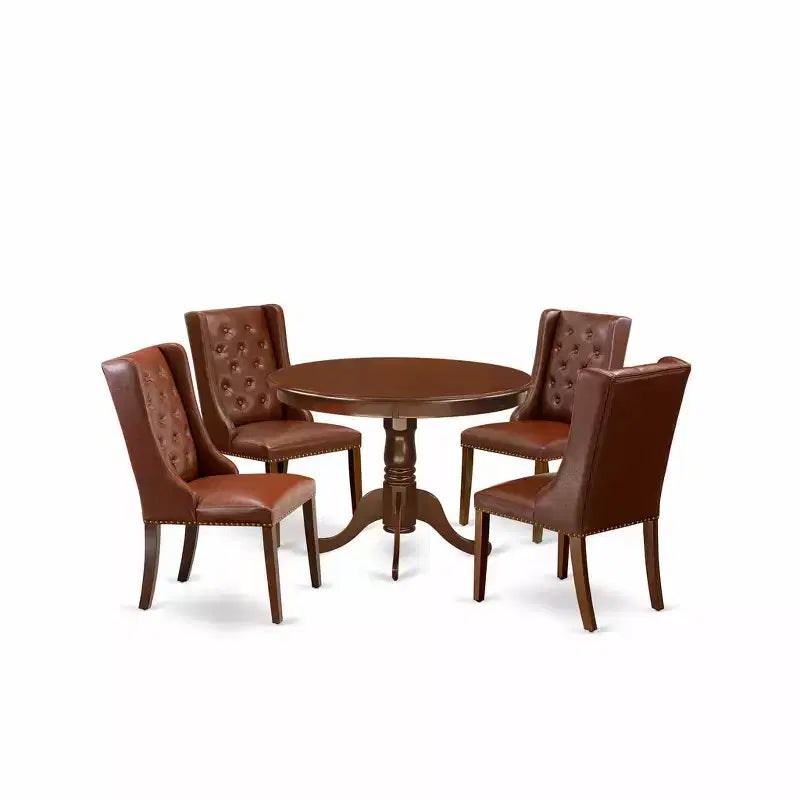 HomeStock 5 Piece Round Kitchen Table Set Brown Faux Leather Chairs Modern