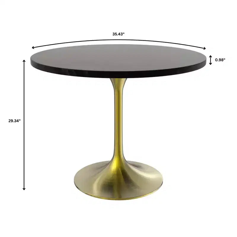 LeisureMod Verve 5-Piece Dining Set - 36 Round MDF Top Table, 4 Leather Dining Side Chairs