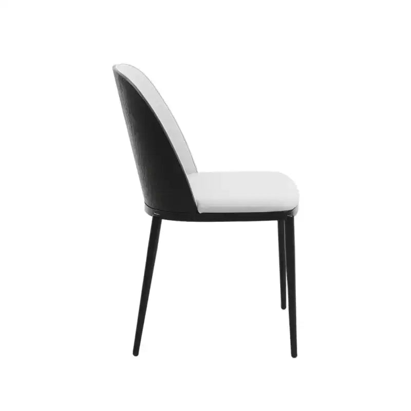 LeisureMod Verve 5-Piece Dining Set - 36 Round MDF Top Table, 4 Leather Dining Side Chairs