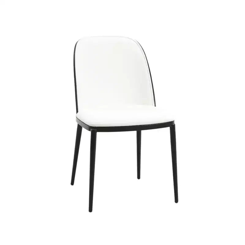 LeisureMod Verve 5-Piece Dining Set - 36 Round MDF Top Table, 4 Leather Dining Side Chairs