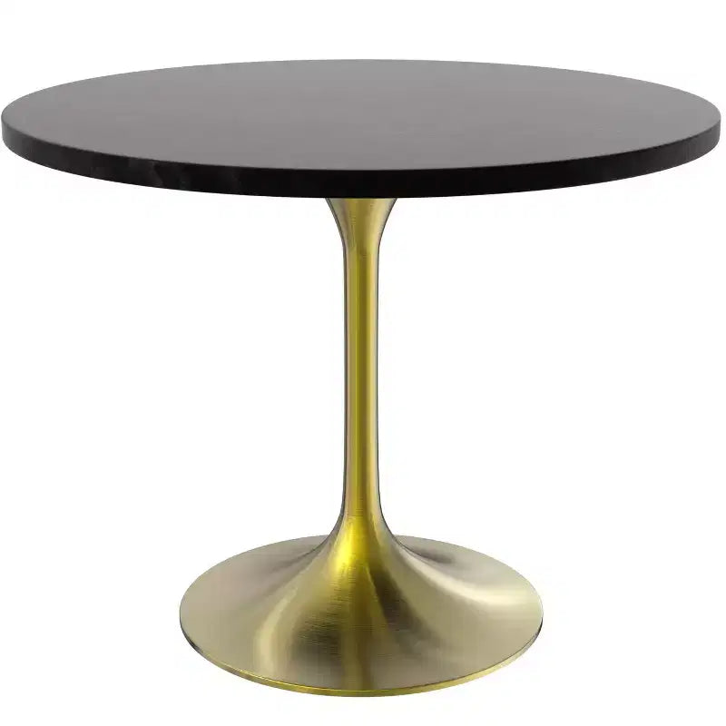 LeisureMod Verve 5-Piece Dining Set - 36 Round MDF Top Table, 4 Leather Dining Side Chairs