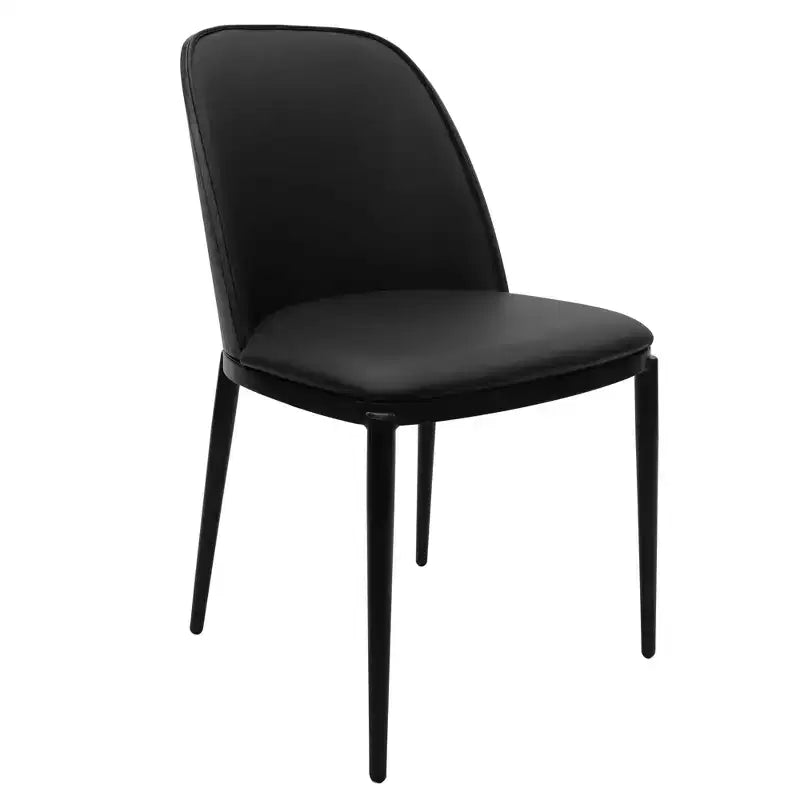 LeisureMod Verve 5-Piece Dining Set - 36 Round MDF Top Table, 4 Leather Dining Side Chairs