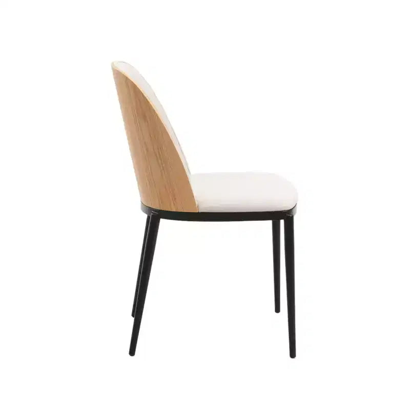 LeisureMod Verve 5-Piece Dining Set - 36 Round MDF Top Table, 4 Leather Dining Side Chairs