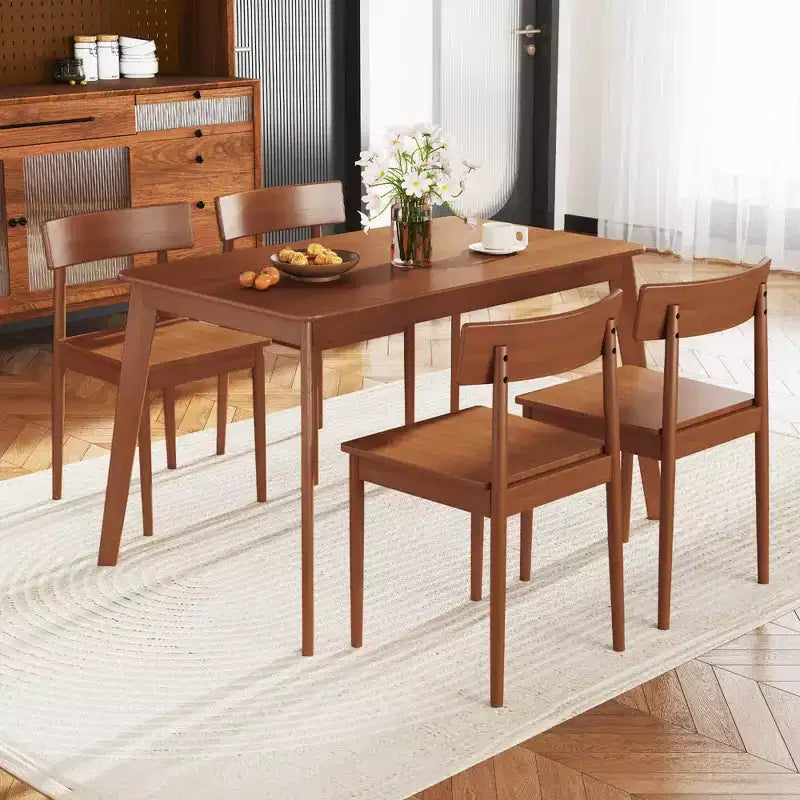 Costway 5 PCS Dining Table Set Rectangular Kitchen Table & 4 Chairs with Rubber Wood Frame