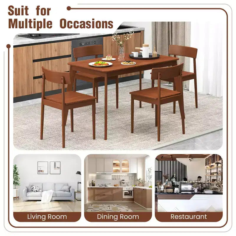 Costway 5 PCS Dining Table Set Rectangular Kitchen Table & 4 Chairs with Rubber Wood Frame
