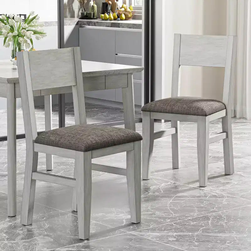 VECELO Farmhouse Style 5-Piece Dining Table Set for 4, Rubber Wood Square Table and 4 Upholstered Dining Chairs, Gray
