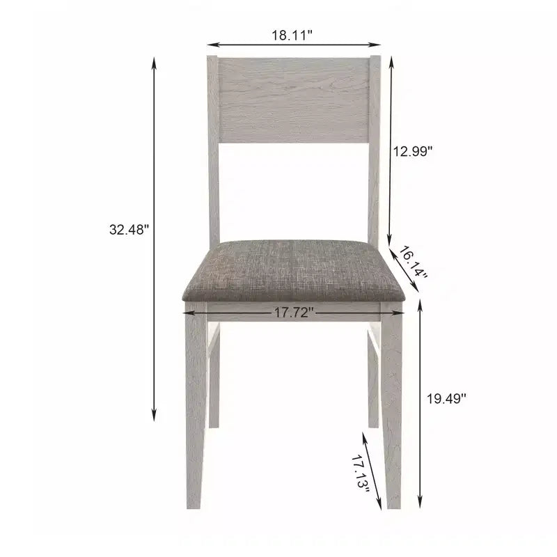VECELO Farmhouse Style 5-Piece Dining Table Set for 4, Rubber Wood Square Table and 4 Upholstered Dining Chairs, Gray