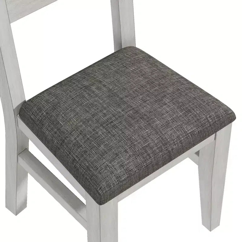 VECELO Farmhouse Style 5-Piece Dining Table Set for 4, Rubber Wood Square Table and 4 Upholstered Dining Chairs, Gray