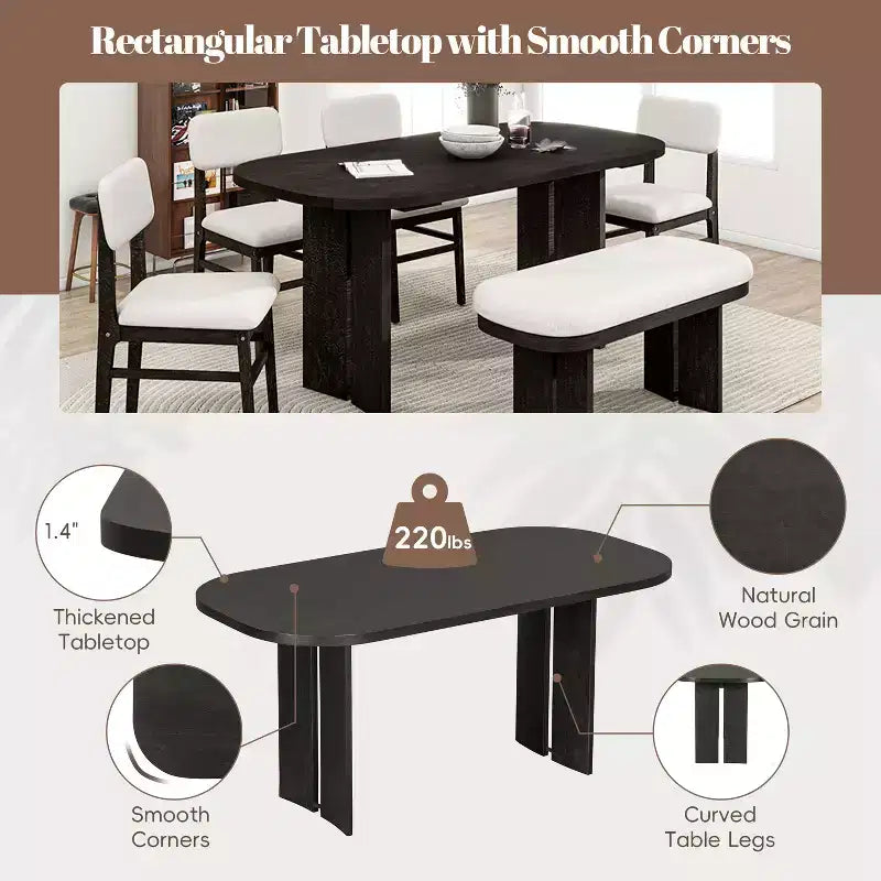 6 Piece Dining Table Set Dining Set Kitchen Table Set with Upholstered Chairs and Bench, Farmhouse Rustic Style, Natural/Espresso-ModernLuxe