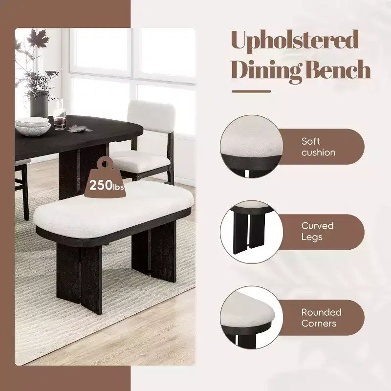 6 Piece Dining Table Set Dining Set Kitchen Table Set with Upholstered Chairs and Bench, Farmhouse Rustic Style, Natural/Espresso-ModernLuxe
