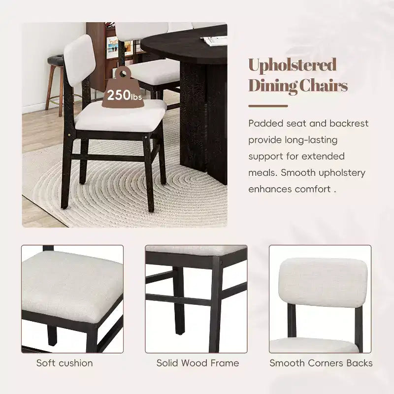 6 Piece Dining Table Set Dining Set Kitchen Table Set with Upholstered Chairs and Bench, Farmhouse Rustic Style, Natural/Espresso-ModernLuxe