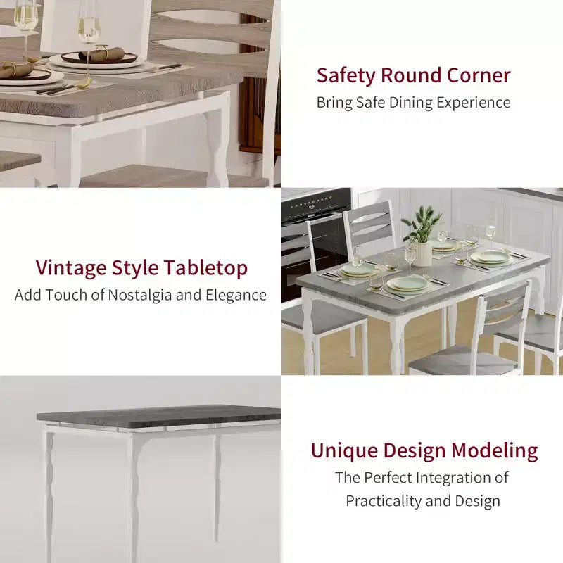 5 Piece Dining Table Set, Industrial Style Kitchen Table Set for 4, Dining Table and Chairs with Rectangular Table & 4 Chairs