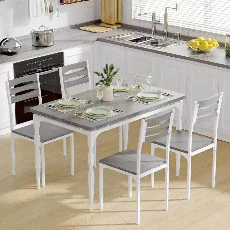 5 Piece Dining Table Set, Industrial Style Kitchen Table Set for 4, Dining Table and Chairs with Rectangular Table & 4 Chairs
