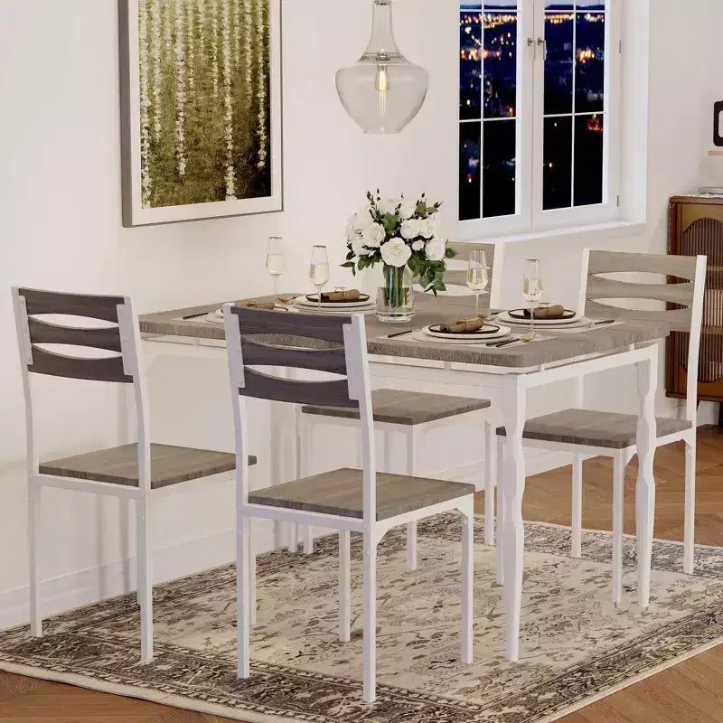 5 Piece Dining Table Set, Industrial Style Kitchen Table Set for 4, Dining Table and Chairs with Rectangular Table & 4 Chairs