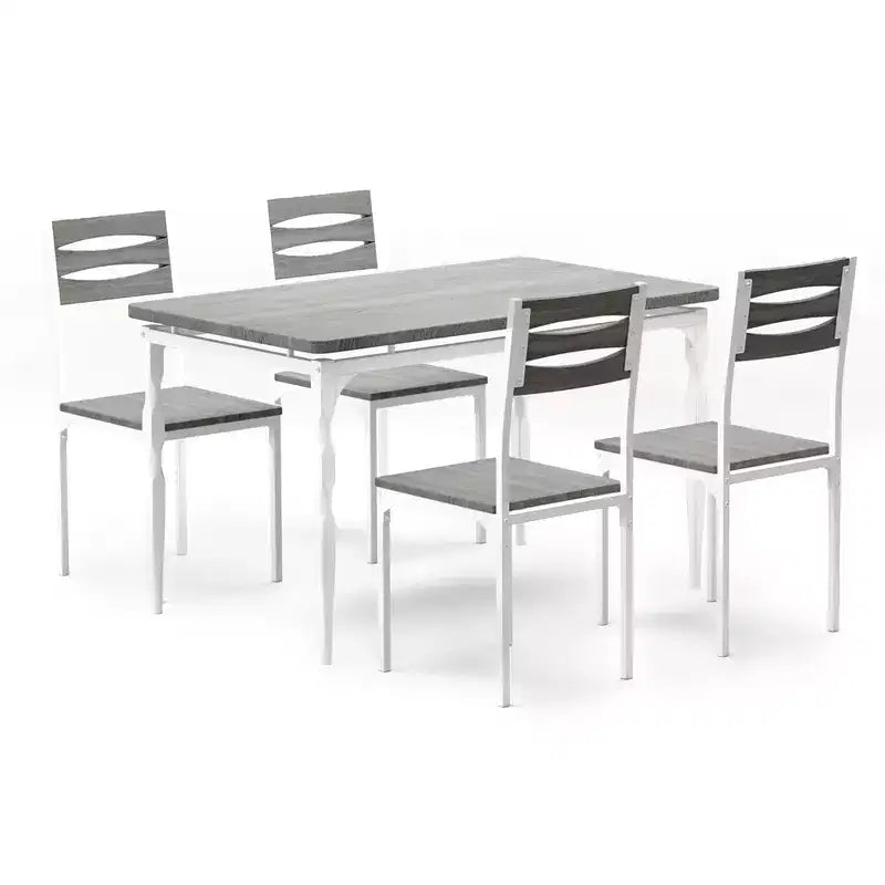 5 Piece Dining Table Set, Industrial Style Kitchen Table Set for 4, Dining Table and Chairs with Rectangular Table & 4 Chairs