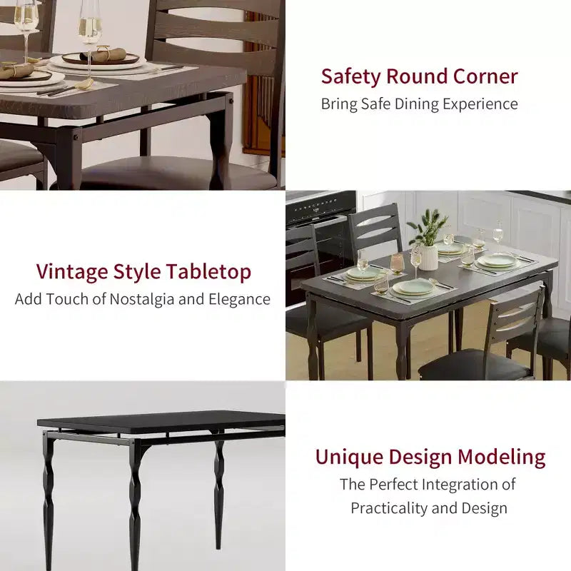 5 Piece Dining Table Set, Industrial Style Kitchen Table Set for 4, Dining Table and Chairs with Rectangular Table & 4 Chairs