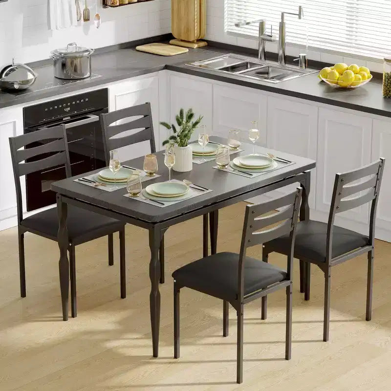5 Piece Dining Table Set, Industrial Style Kitchen Table Set for 4, Dining Table and Chairs with Rectangular Table & 4 Chairs